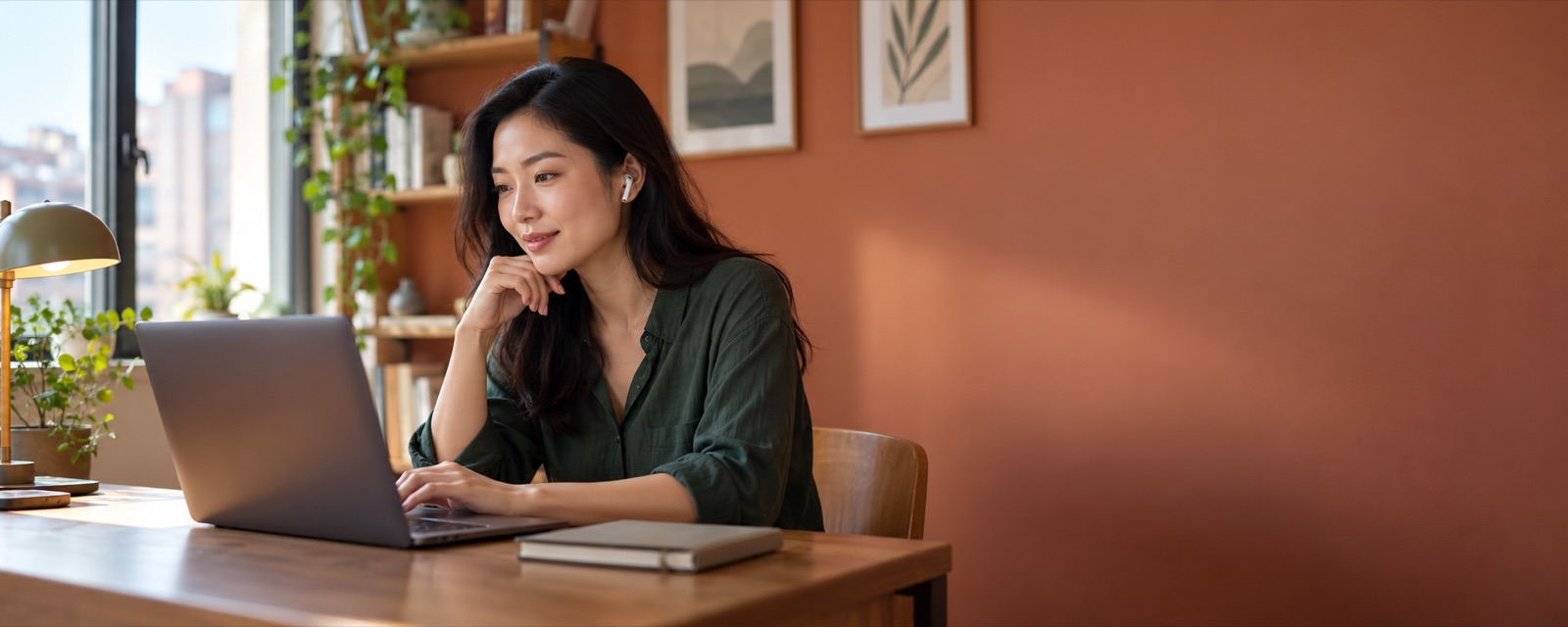 A woman at home smiling during a telehealth video visit on her laptop