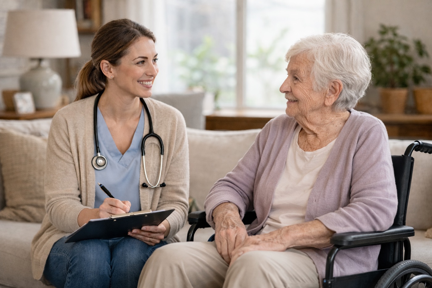 Esenga Health supporting an older adult using a wheelchair at home