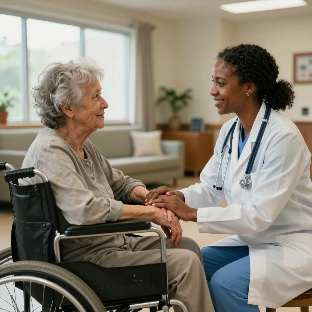 Clinician providing care in a facility